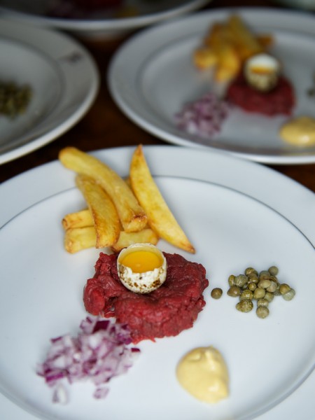 Elk steak tartare with quail egg and triple cooked pommes frites (entrée)